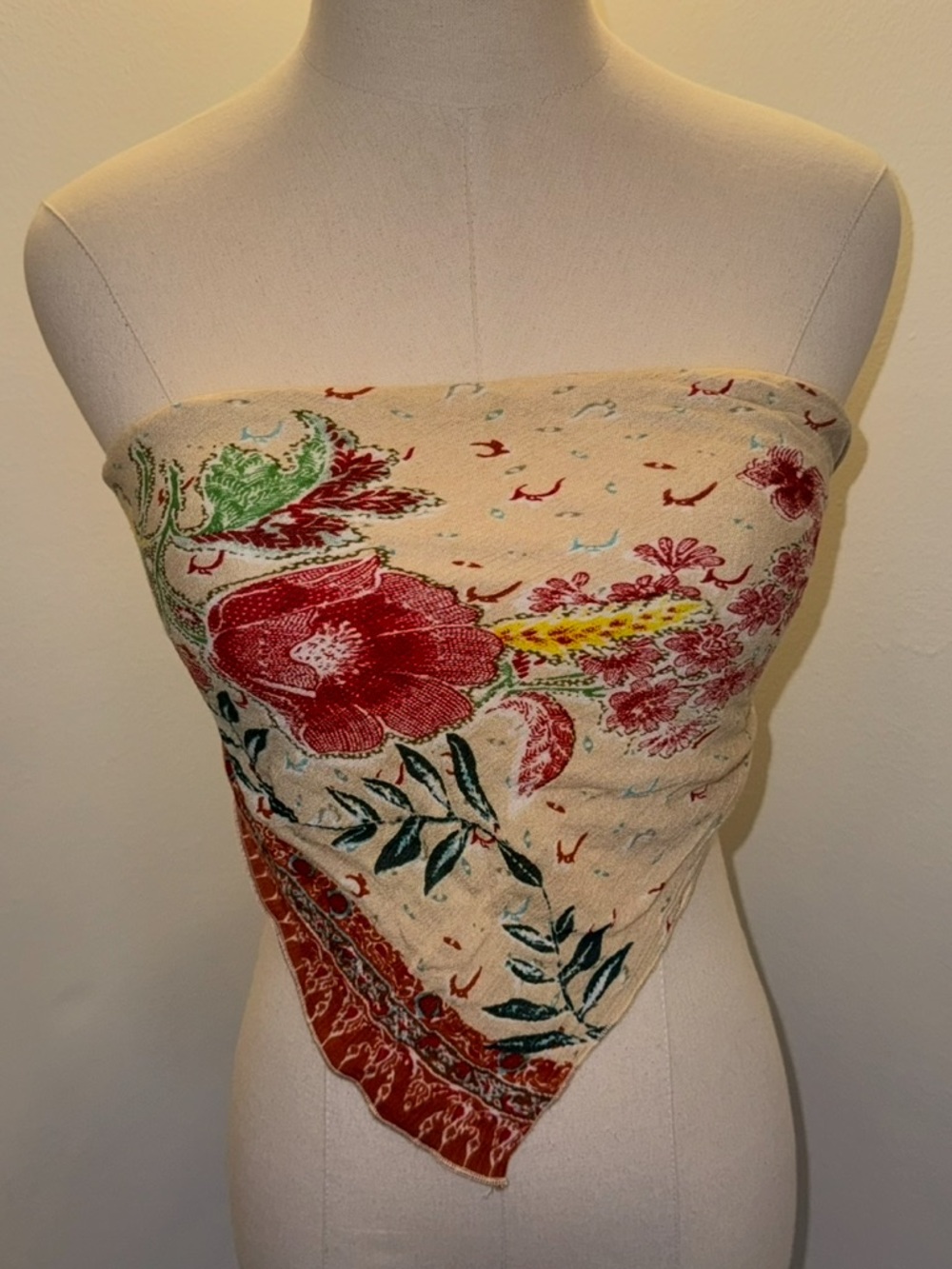 Free People Women’s Small Cream Red Raya Bandana Floral Strapless Top